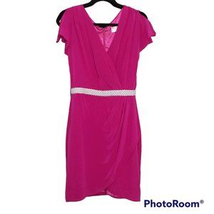 Badgley Mischka Hot Pink Fuchsia Silk Dress, Size 6